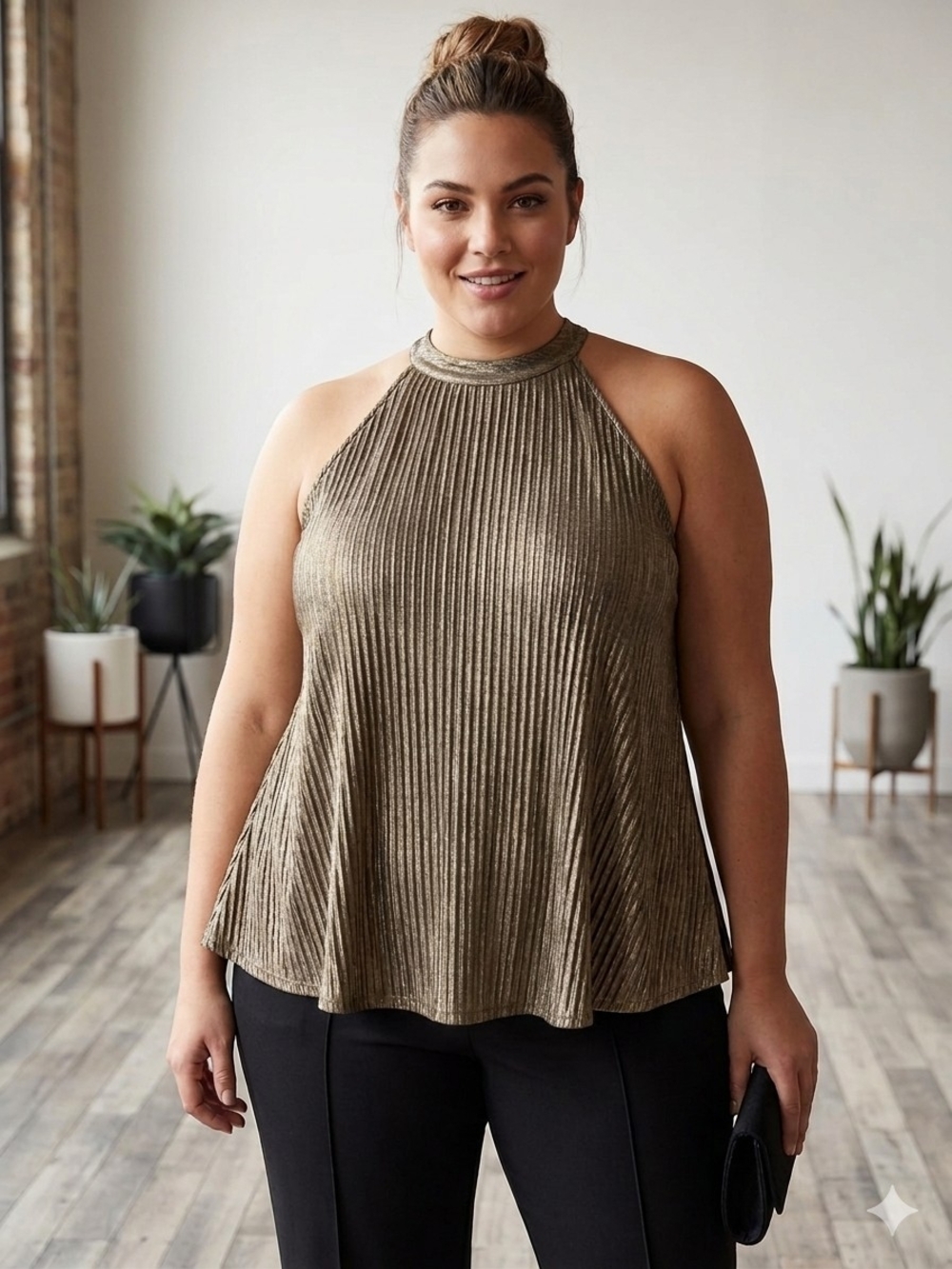 torrid Metallic Gold Pleated Halter Tank